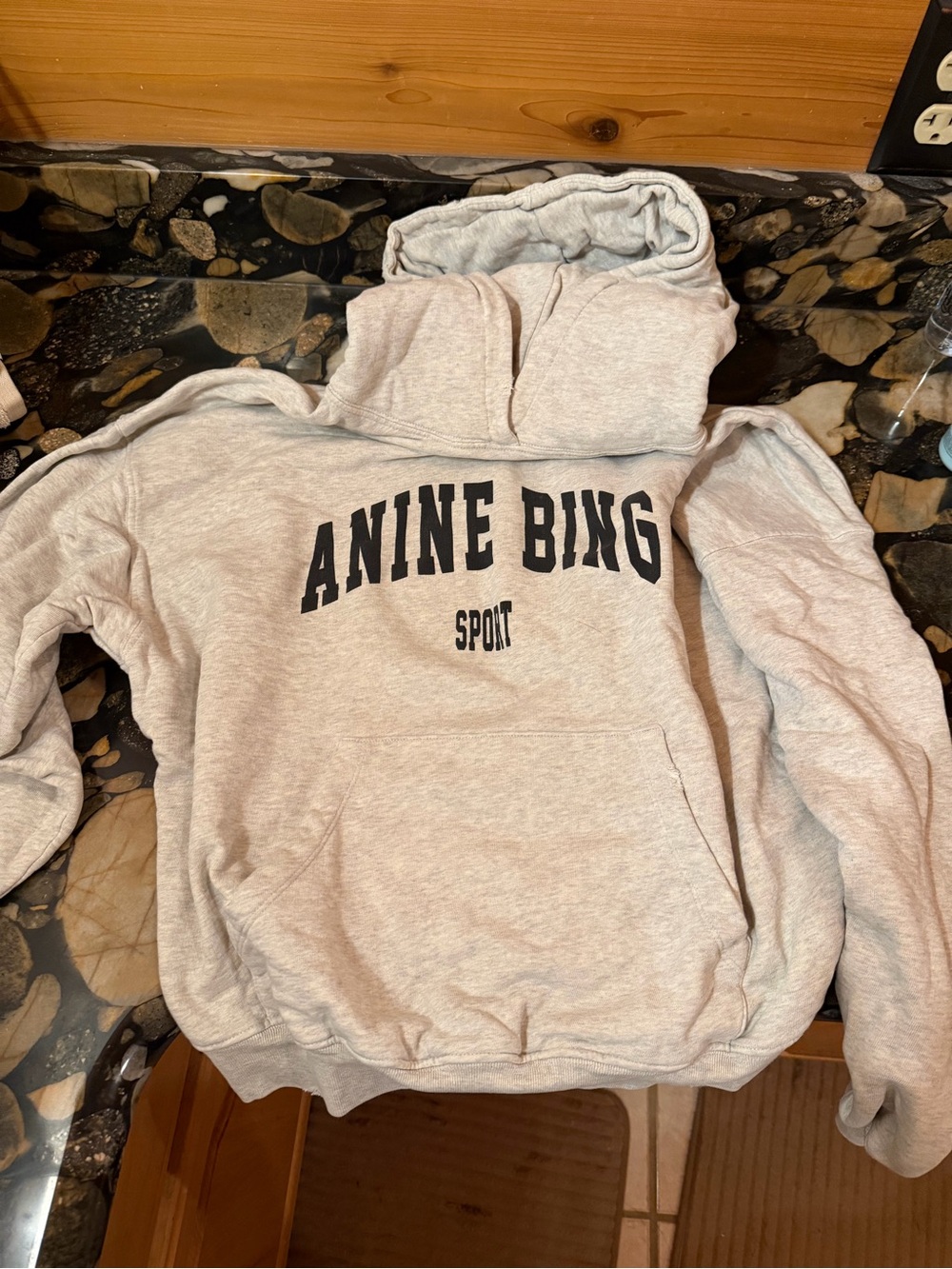 Anine Bing Light Gray Logo Hoodie with Black Print